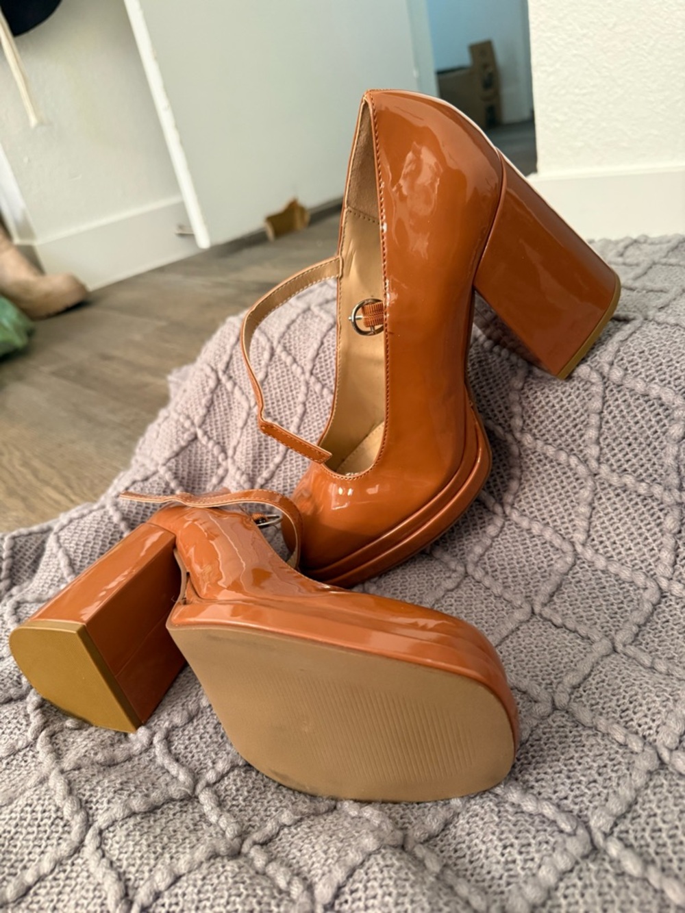 Steve Madden Patent Platform Mary Janes in Burnt Orange